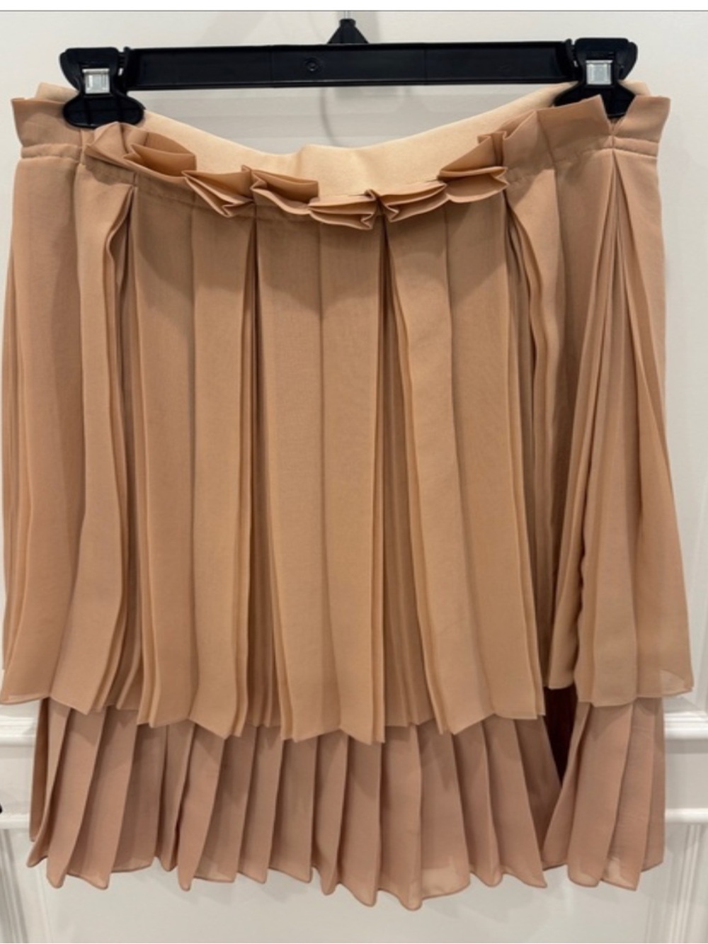 Chloe Beige Pleated A-Line Midi Skirt